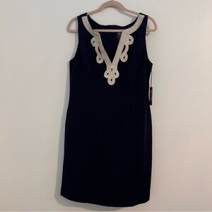 NWT Vince Camuto Navy Blue Shift Dress with Gold Detail